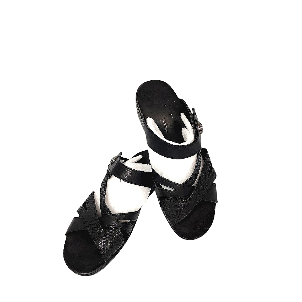 Easy Spirit Comfort Wave Black Slip on Wedge Heel Strappy Sandals Size 7W